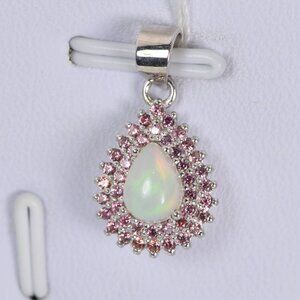 1.5 tcw Natural Ethopian Pear w Double Halo Natural Stones Pendant 925 Sterling